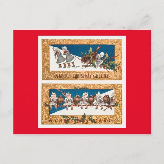 Weihnachtskinder und Vögel Feiertagspostkarte (Vorderseite)