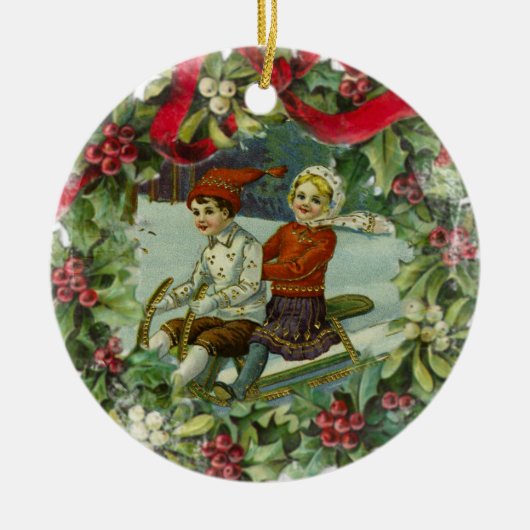 Weihnachtskinder Vintage Keramik Ornament (Vorne)