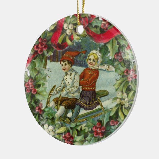 Weihnachtskinder Vintage Keramik Ornament (Links)
