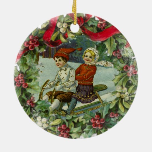 Weihnachtskinder Vintage Keramik Ornament (Hinten)