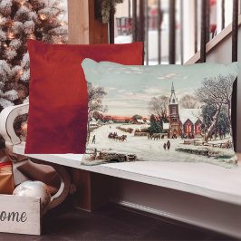 Weihnachtskirche im Schnee Dekokissen