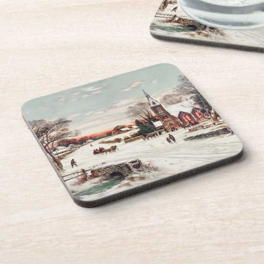 Weihnachtskirche im Schnee Getränkeuntersetzer (Linke Seite)