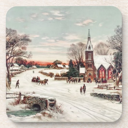 Weihnachtskirche im Schnee Getränkeuntersetzer (Vorderseite)