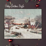 Weihnachtskirche im Schnee Vintag Puzzle<br><div class="desc">Dieses Rätsel zeigt eine Reproduktion einer Printwerbung von Andrew W. Melrose aus dem Jahr 1898,  in der Kirchengänger dargestellt werden,  die an Heiligabend in einer schneebedeckten Landschaft auf eine Vintage Kirche absteigen.</div>