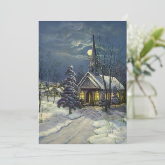 Weihnachtskirche im Schneemond Einladung (Stehend Vorderseite)