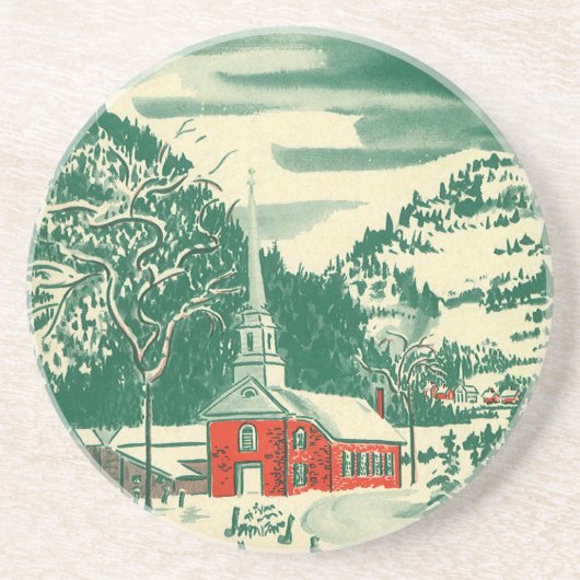 Weihnachtskirche im Vintage-Stil, Schneelandschaft Getränkeuntersetzer (Vorne)