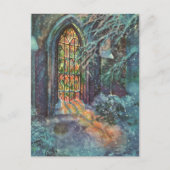 Weihnachtskirche mit festgeklemmtem Glasfenster Feiertagspostkarte (Vorderseite)