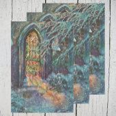 Weihnachtskirche mit festgeklemmtem Glasfenster Geschenkpapier Set