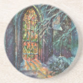 Weihnachtskirche mit festgeklemmtem Glasfenster Getränkeuntersetzer (Vorne)