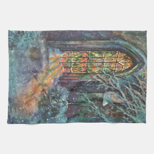 Weihnachtskirche mit festgeklemmtem Glasfenster Handtuch (Horizontal)