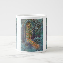 Weihnachtskirche mit festgeklemmtem Glasfenster Jumbo-Tasse
