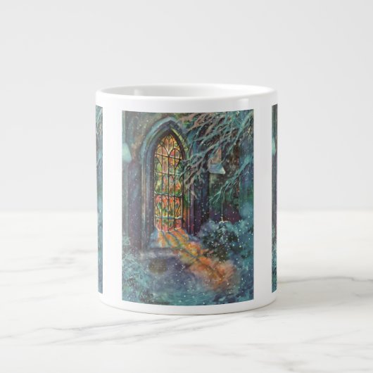 Weihnachtskirche mit festgeklemmtem Glasfenster Jumbo-Tasse (Vorderseite)