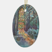 Weihnachtskirche mit festgeklemmtem Glasfenster Keramikornament (Links)