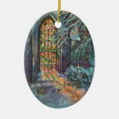 Weihnachtskirche mit festgeklemmtem Glasfenster Keramikornament (Vorne)