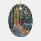 Weihnachtskirche mit festgeklemmtem Glasfenster Keramikornament (Hinten)