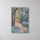 Weihnachtskirche mit festgeklemmtem Glasfenster Leinwanddruck (Vorderseite)