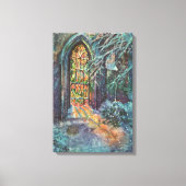 Weihnachtskirche mit festgeklemmtem Glasfenster Leinwanddruck (Vorderseite)