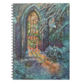 Weihnachtskirche mit festgeklemmtem Glasfenster Notizblock (Vorderseite)