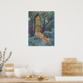 Weihnachtskirche mit festgeklemmtem Glasfenster Poster (Küche)