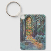 Weihnachtskirche mit festgeklemmtem Glasfenster Schlüsselanhänger (Vorderseite)