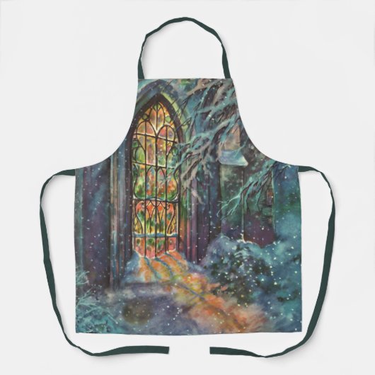 Weihnachtskirche mit festgeklemmtem Glasfenster Schürze (Vorderseite)