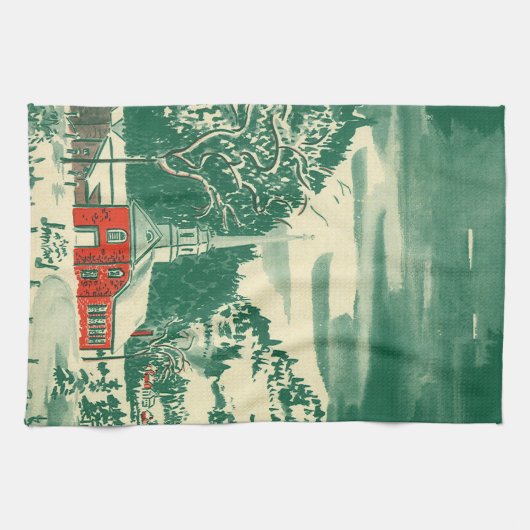 Weihnachtskirche, Schnee im Winter Geschirrtuch (Horizontal)