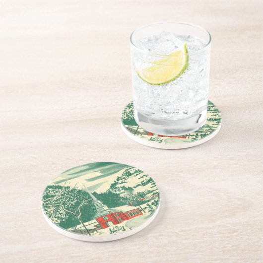 Weihnachtskirche, Schnee im Winter Getränkeuntersetzer (Seite)