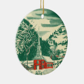 Weihnachtskirche, Schnee im Winter Keramik Ornament (Rechts)