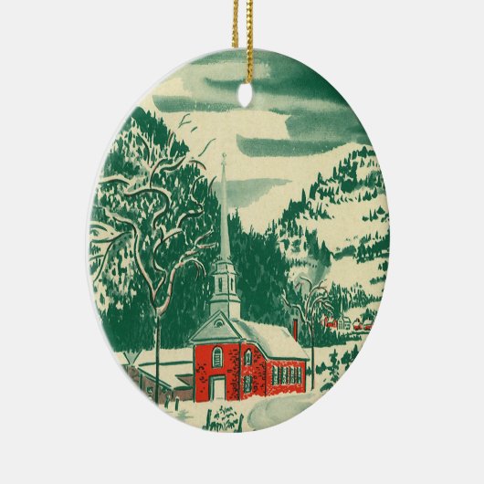 Weihnachtskirche, Schnee im Winter Keramik Ornament (Rechts)