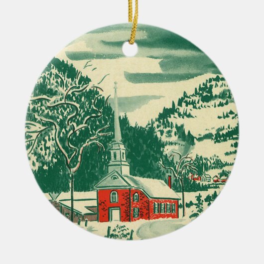 Weihnachtskirche, Schnee im Winter Keramik Ornament (Vorne)