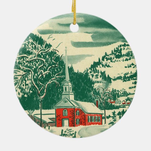 Weihnachtskirche, Schnee im Winter Keramik Ornament (Hinten)