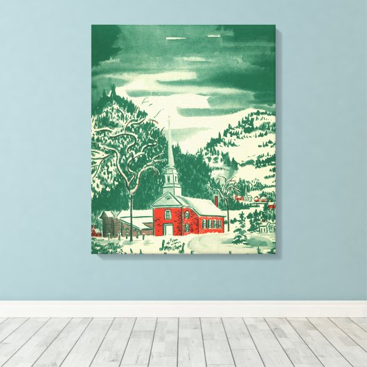 Weihnachtskirche, Schnee im Winter Leinwanddruck (Insitu (Holzboden))