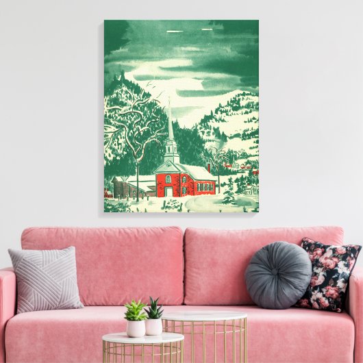 Weihnachtskirche, Schnee im Winter Leinwanddruck (Insitu (Wohnzimmer))
