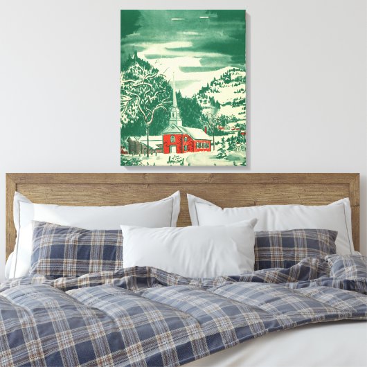 Weihnachtskirche, Schnee im Winter Leinwanddruck (Insitu (Schlafzimmer))