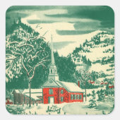 Weihnachtskirche, Schnee im Winter Quadratischer Aufkleber (Vorderseite)