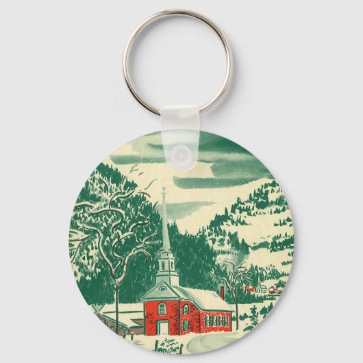 Weihnachtskirche, Schnee im Winter Schlüsselanhänger (Vorderseite)