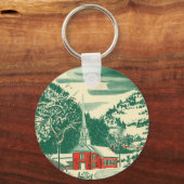 Weihnachtskirche, Schnee im Winter Schlüsselanhänger (Rückseite)