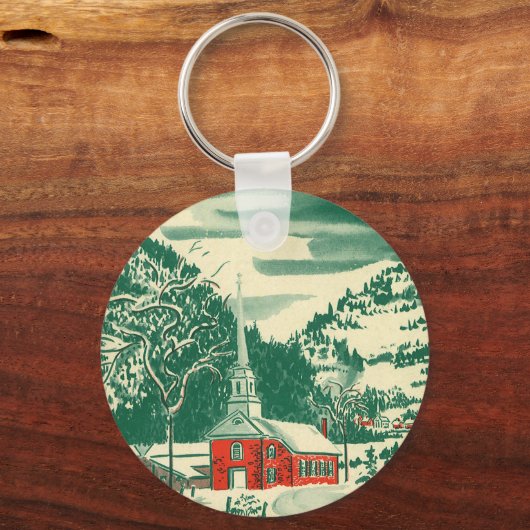 Weihnachtskirche, Schnee im Winter Schlüsselanhänger (Vorderseite)