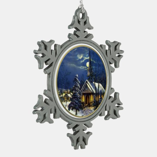 Weihnachtskirche Schneeflocken Zinn-Ornament (Links)