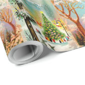 Weihnachtskirche Schneeszenen Shabby Chic Geschenkpapier (Rolleneckpunkt)