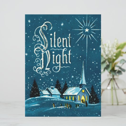 Weihnachtskirche Stille Nacht Feiertagskarte (Stehend Vorderseite)