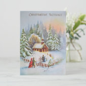Weihnachtskirche Winterlandschaft Feiertagskarte (Stehend Vorderseite)