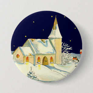 Weihnachtskirchen-Winterszene Button