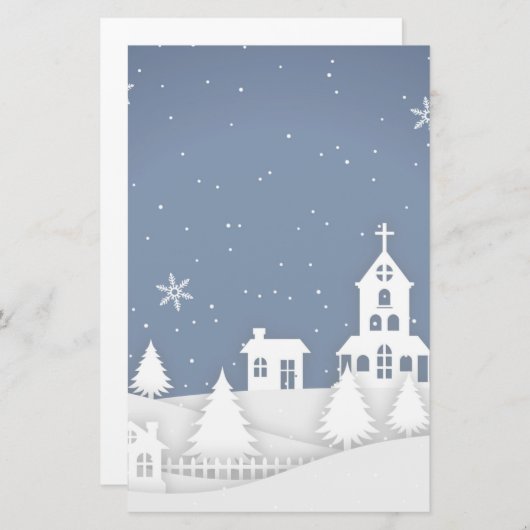 Weihnachtskirchenlandschaft Briefpapier (Vorne/Hinten)