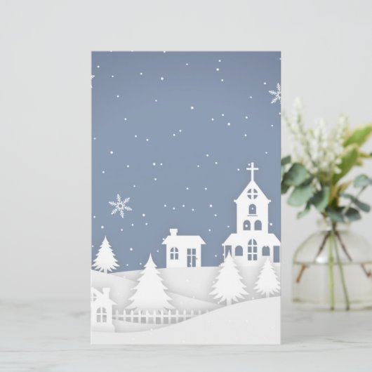 Weihnachtskirchenlandschaft Briefpapier (Stehend Vorderseite)