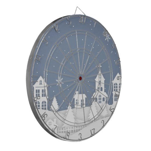 Weihnachtskirchenlandschaft Dartscheibe (Vorderseite Links)