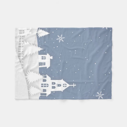 Weihnachtskirchenlandschaft Fleecedecke (Vorderseite (Horizontal))