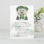 Weihnachtskirchentor Winterhochzeit Einladung (Stehend Vorderseite)