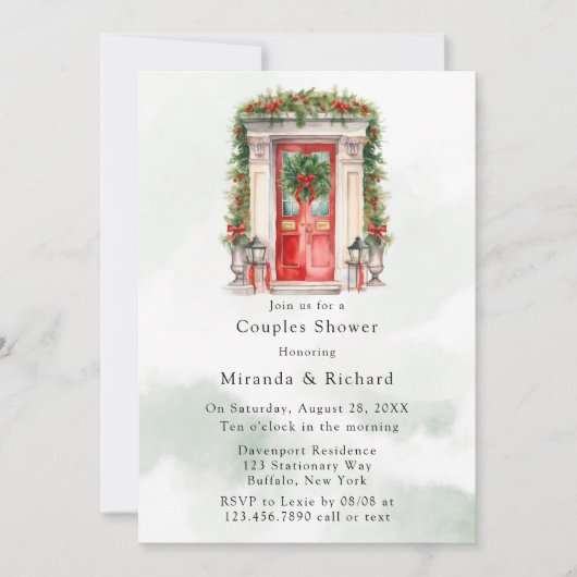 Weihnachtskirchentor Winterzene Paare Dusche Einladung (Vorderseite)