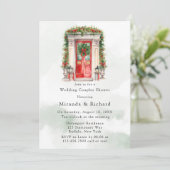 Weihnachtskirchentür Winter Hochzeitscouchdusche Einladung (Stehend Vorderseite)